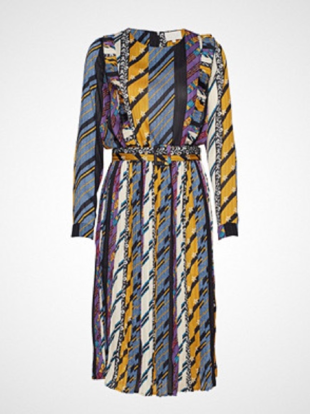 GORGEOUS Minus Kenzie Striped Multi-Color Long Sleeve Belted Midi Dress